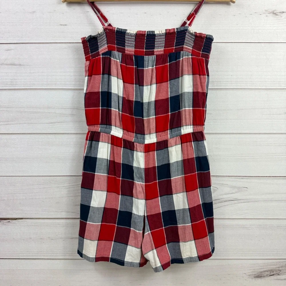 Old Navy Kids Girls Plaid Romper‎ Jumpsuit Sleeveless Red White Blue XL (14)